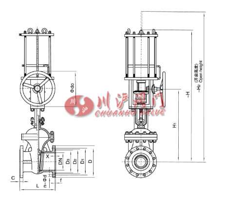 氣動(dòng)法蘭閘閥結(jié)構(gòu)圖