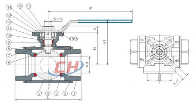 內螺紋三通球閥結構圖